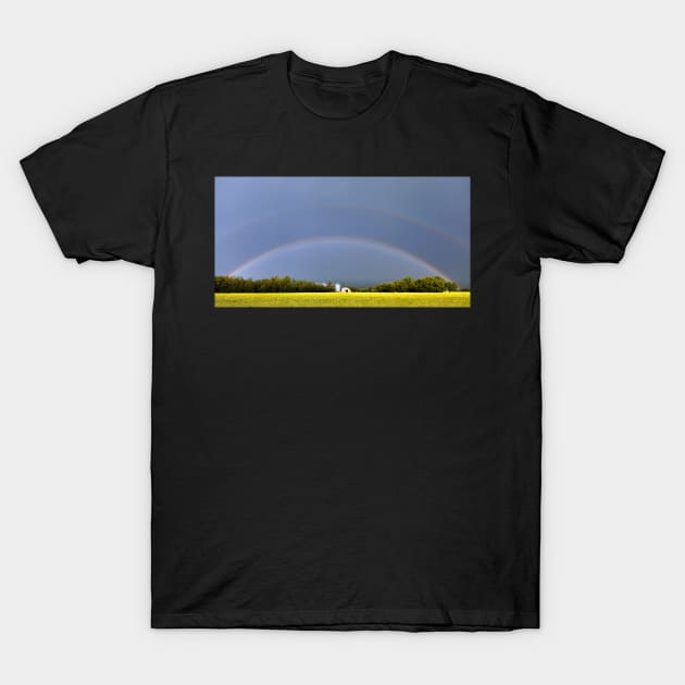 Double Rainbow Over a Canola Field T-Shirt by saku1997